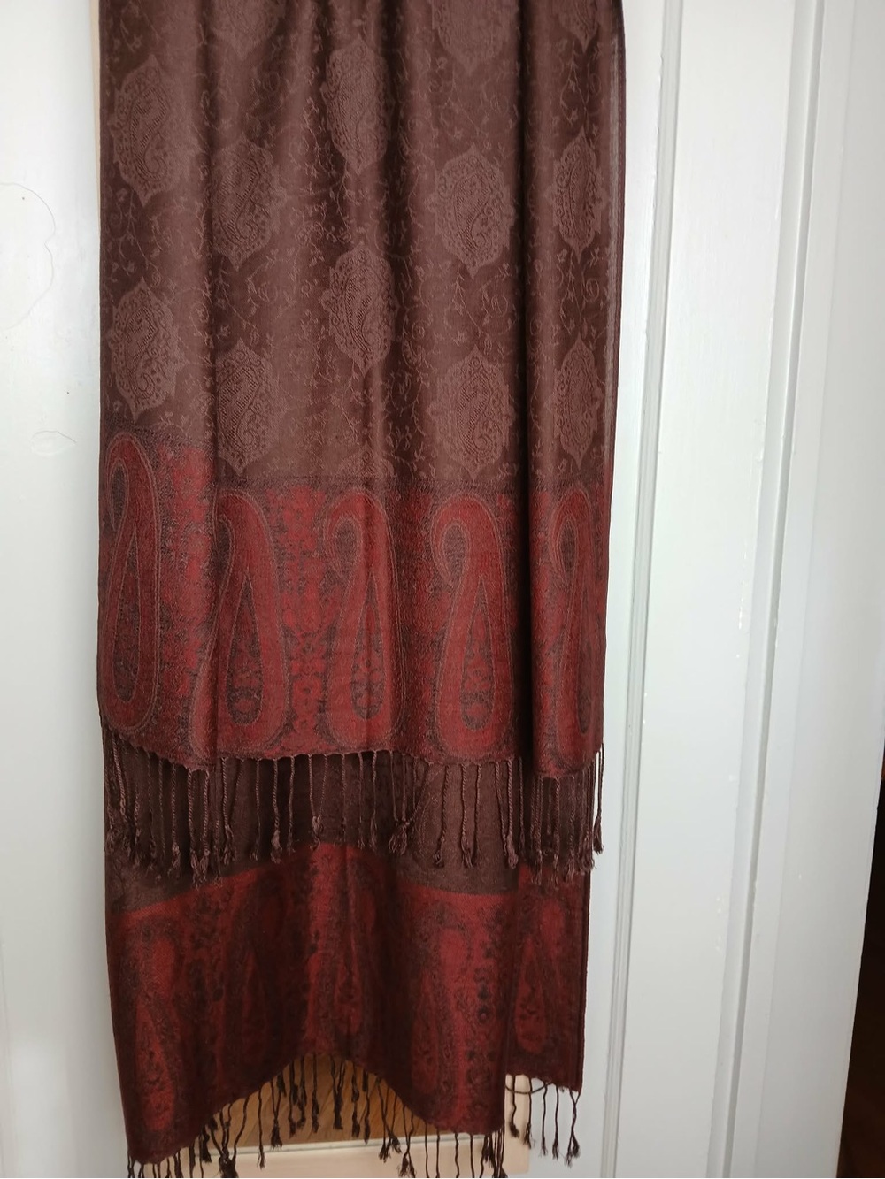 Burgundy Brown Paisley Wool Blend Shawl Scarf